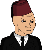 a cartoon of a man wearing a hat and tie