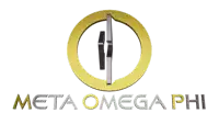 a meta omega phi logo with a gold circle