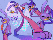 a drawing of a purple rabbit with jax written on the bottom