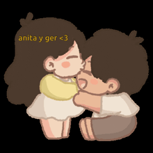 a pixel art of a girl kissing a boy with anita y ger < 3