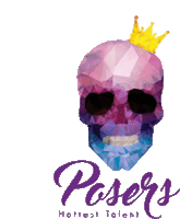 a purple skull with a yellow crown on top of it and the words poses hottest talent