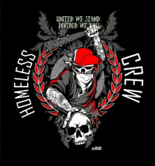 a homeless crew logo with a man holding a bat