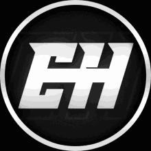 a black and white logo with the letter h in a circle