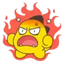 a yellow cartoon character is angry and surrounded by red flames .