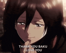 mikasa from attack on titan is crying and says thank you baku i love you