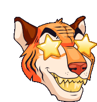 a cartoon drawing of a tiger wearing star shaped sunglasses