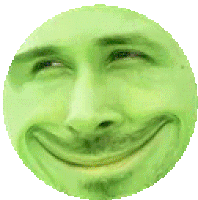 a pixelated image of a green face with a smile on it