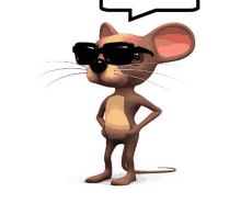 a cartoon mouse wearing sunglasses and a speech bubble above his head