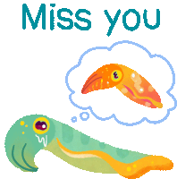 an illustration of a worm thinking of another worm with the words miss you above it