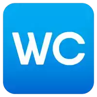 a blue square with the word wc in white letters