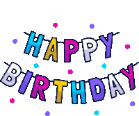 a happy birthday banner with colorful letters on a white background