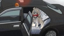 a cartoon drawing of a girl in a car