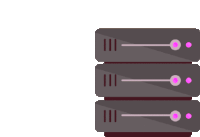 three servers are stacked on top of each other on a white background in a flat style .