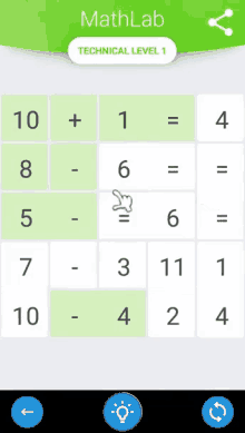 a screenshot of a math lab app showing the technical level 1