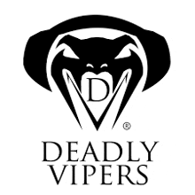 the logo for deadly vipers is a black and white image of a snake with a v in its mouth .