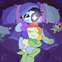 a cartoon of a person holding a stuffed animal in their arms