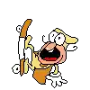 a pixel art drawing of a cartoon character holding a bandage on his head .