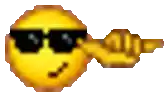 a pixel art of a smiley face wearing sunglasses and giving a thumbs up .