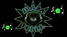 a neon sign that says bam hill with headphones