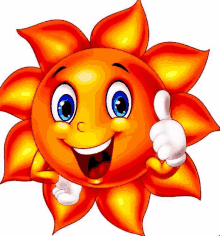 a cartoon sun is giving a thumbs up sign