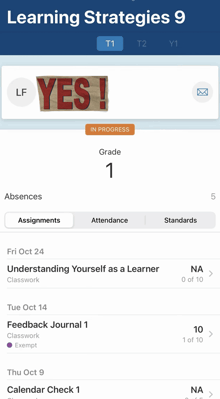 a screenshot of learning strategies 9 with a yes sign