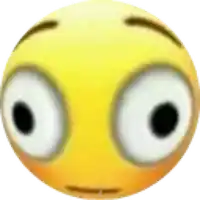 a close up of a yellow smiley face with big eyes