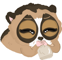 a cartoon drawing of a slow loris eating a bag