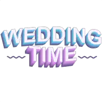 a white background with the words wedding time written in blue and purple