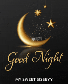 a poster that says good night my sweet sisseyy with a crescent moon and stars