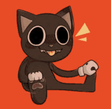 a drawing of a black cat with big eyes and a white paw