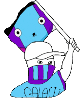 a drawing of a person holding a flag that says " galacti "