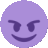 a purple smiley face with an evil look on its face