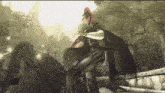 a woman in a video game is holding a gun in her hand