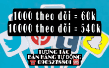 a sign that says 1000 theo doi 60k 1000 theo doi 540k