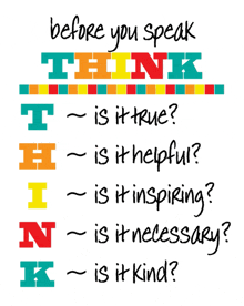 a poster that says before you speak think