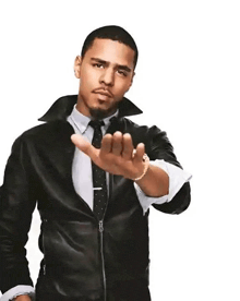 a man wearing a leather jacket and tie is making a stop sign with his hand .