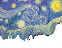 a painting of a starry night sky with a crescent moon in the middle