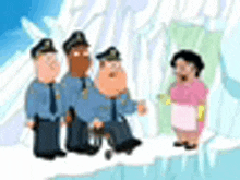 a group of police officers and a woman are standing next to each other on a iceberg .