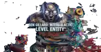a poster for ben gillard 's intergalactic level entity shows a man with glowing eyes