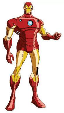 a cartoon drawing of iron man standing with his fist in the air .