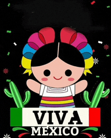 a cartoon of a girl with a sign that says " viva mexico "