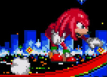 a pixel art of knuckles flying through the air in a video game