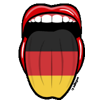 a cartoon drawing of a mouth with a german flag tongue sticking out