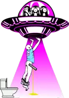 a cartoon of a man being abducted by an alien with a censored label on his butt