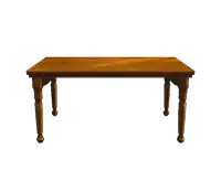 a wooden table with a white background and a wooden leg