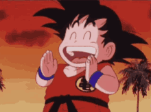 a cartoon character named goku is wearing a red shirt