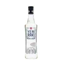 a bottle of yeni raki with a black cap on a white background