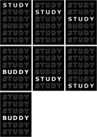 a set of stickers with the word study written in white letters on a black background .