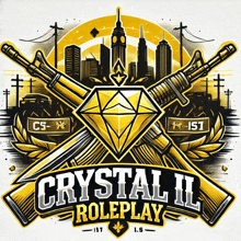 a logo for crystal ii roleplay with a diamond and guns