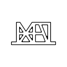 a black and white drawing of a letter m with triangles and squares .